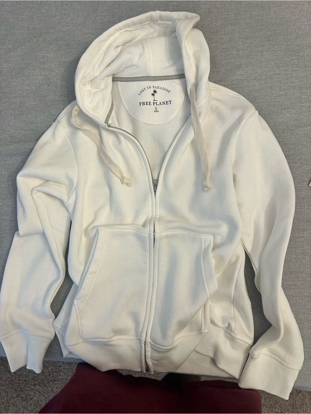 Free Planet Cream Full-Zip Hoodie with Drawstring never worn